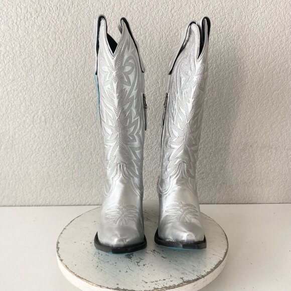 Lane SMOKESHOW Womens Cowboy Boots 6 Silver Western Cowgirl Mid Calf Pointed Toe - Picture 5 of 11
